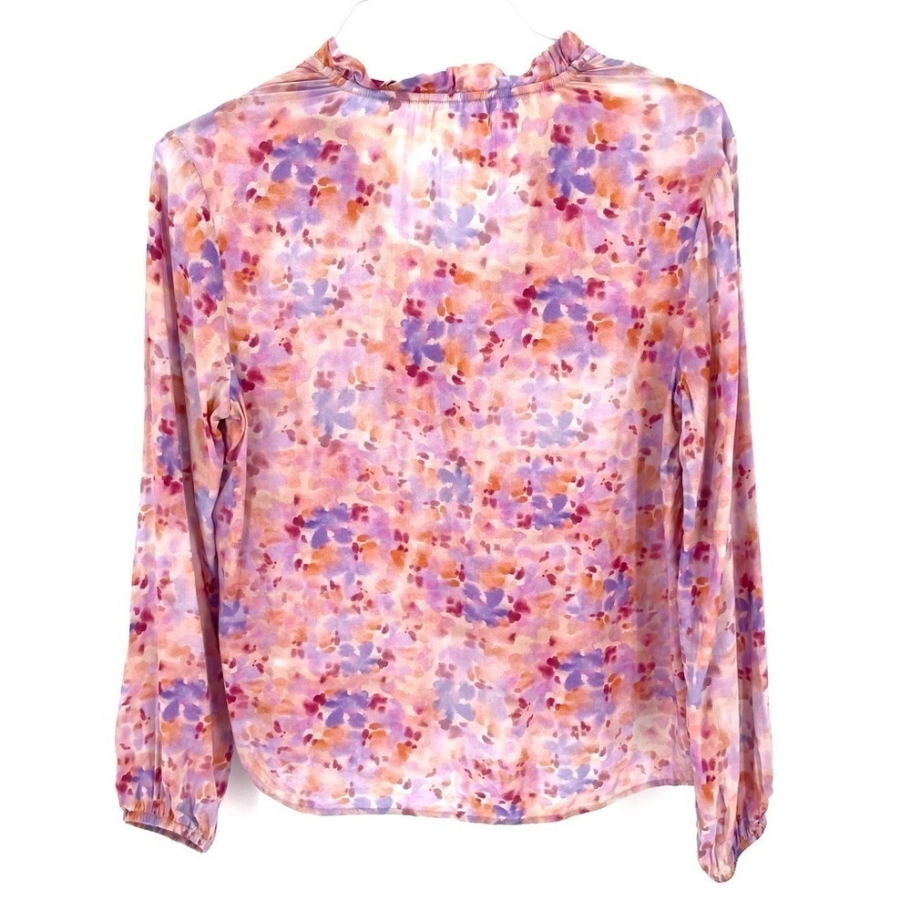 ANTHROPOLOGIE Cloth & Stone Ruffle-Neck Buttondown Watercolor Printed Blouse Top - Picture 7 of 9